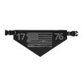 Black patriotic dog bandana featuring a distressed American flag and 1776 design, adjustable USA dog scarf for Goldendoodles, Labradoodles, and patriotic pet lovers.
