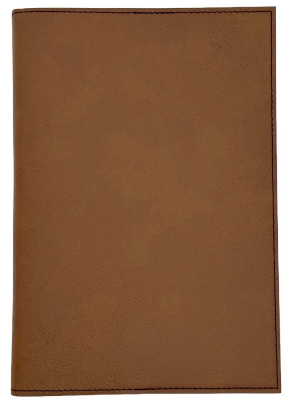 A brown textured leather notebook cover or folio, shown flat against a plain white background.
