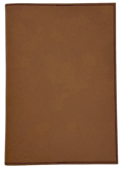 A brown textured leather notebook cover or folio, shown flat against a plain white background.