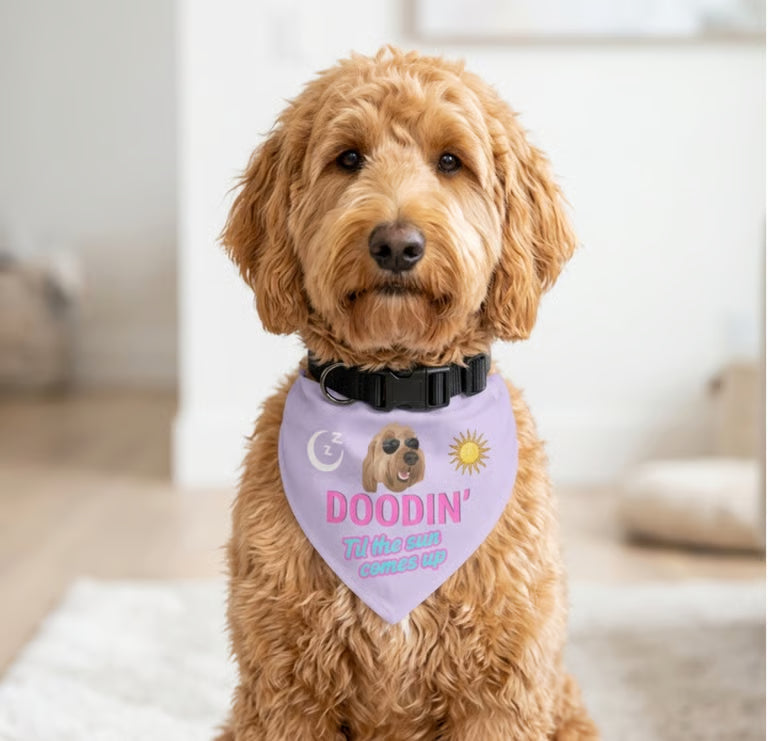 Doodin Til The Sun Comes Up Dog Bandana, Funny Goldendoodle Collar Bandana, Doodle Dog Gift, Goldendoodle Accessories, Cute Pet Bandana Gift