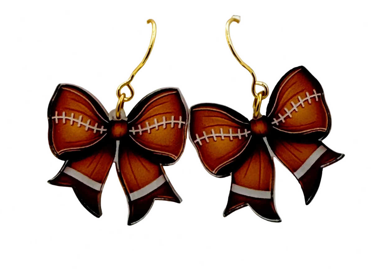 Football Bow Earrings | Game Day Acrylic Statement Earrings | Cute Football Season Jewelry for Game Day Outfits