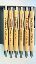 Engraved Bamboo Bible Verse Pens | Christian Faith Gift | I AM Statements & Faith Affirmations, Black Ink