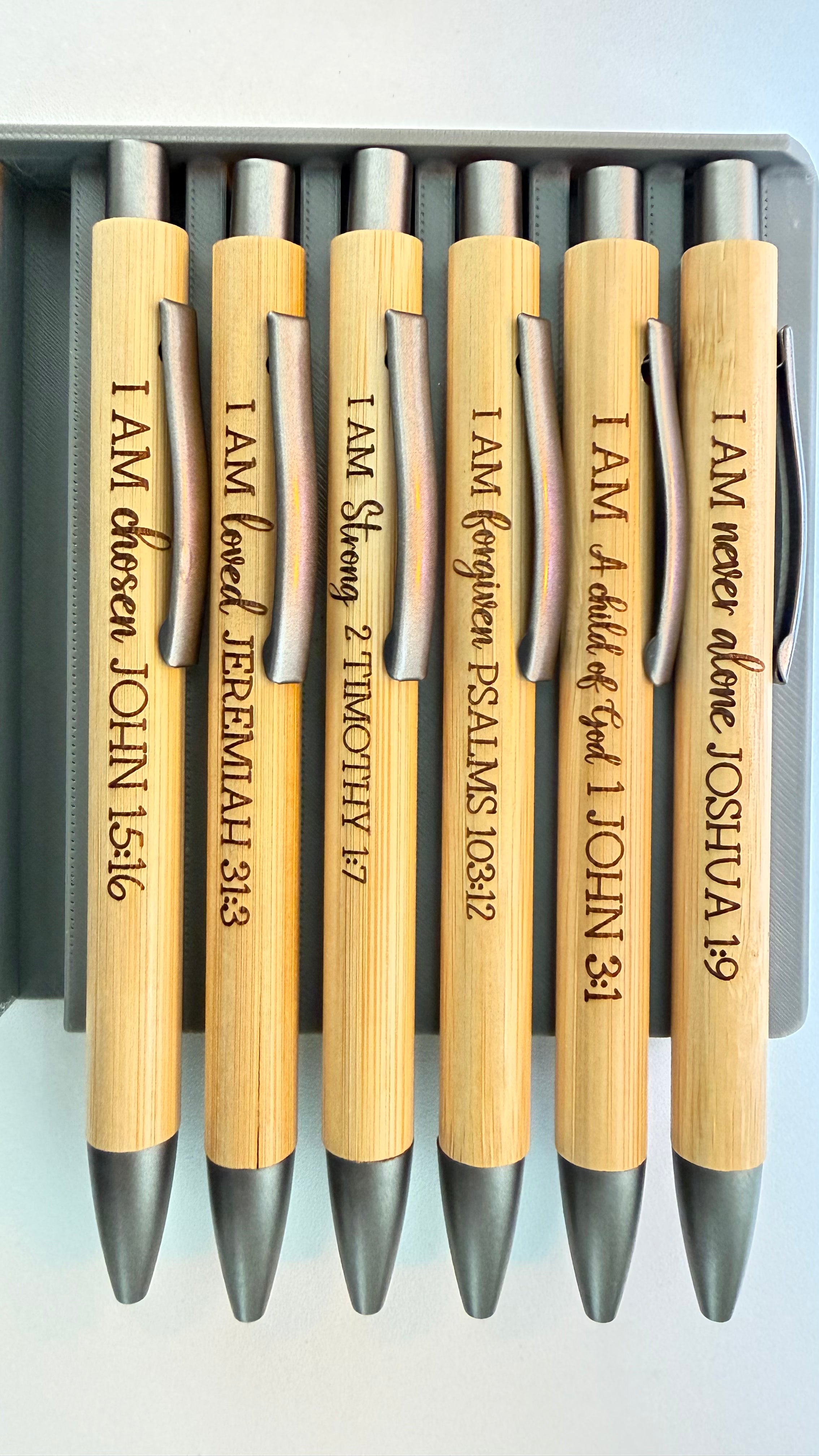 Engraved Bamboo Bible Verse Pens | Christian Faith Gift | I AM Statements & Faith Affirmations, Black Ink