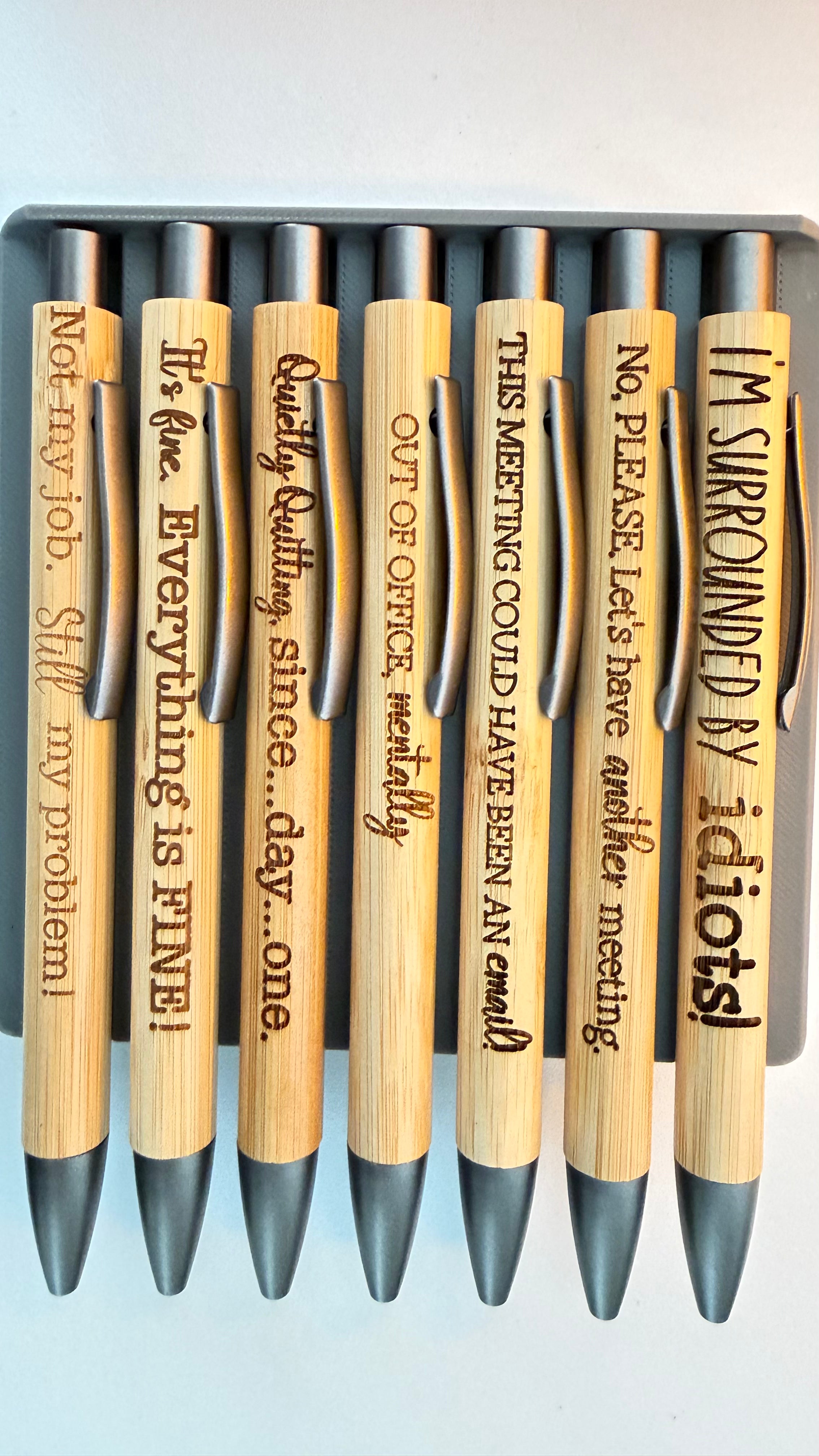 Funny Engraved Bamboo Pens for the Office | Sarcastic Coworker Gift | Black Ink Wood Ballpoint Pen