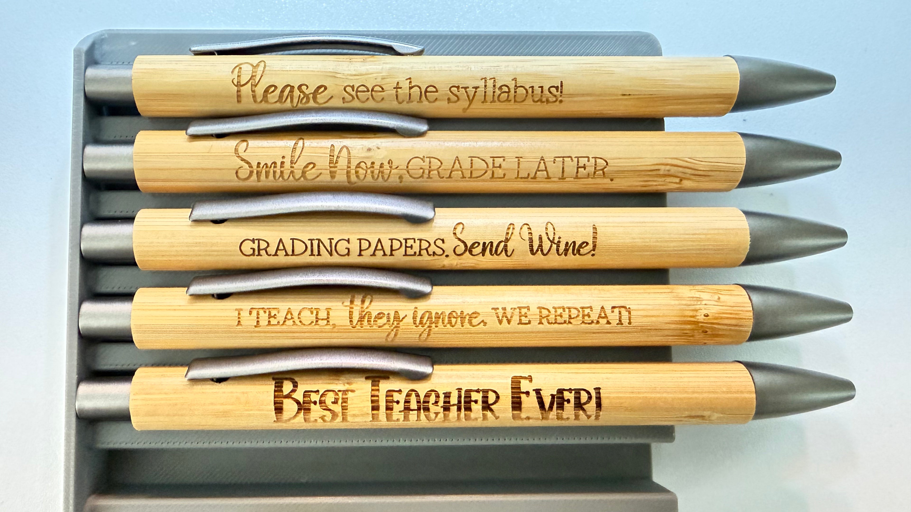 Funny Engraved Bamboo Pens for Teachers | Sarcastic Teacher Appreciation Gift | Black Ink Wood Ballpoint Pen