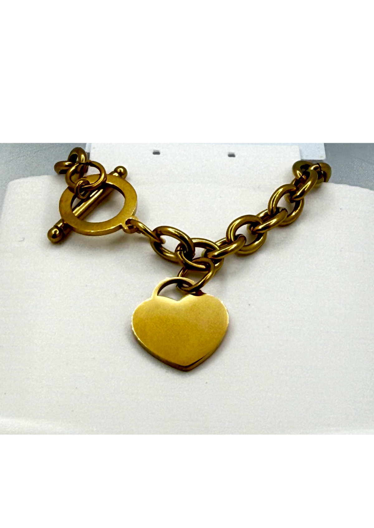 Heart Tag Bracelet | Chain Link Toggle Bracelet | Stainless Steel Heart Charm Bracelet, Gold or Silver