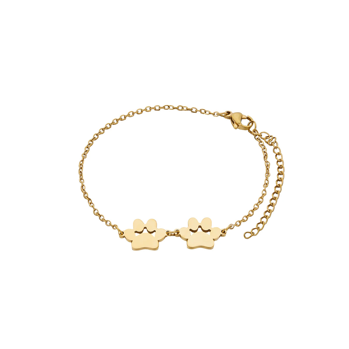 Double Dog Paw Charm Bracelet — Stainless Steel, Gold or Silver