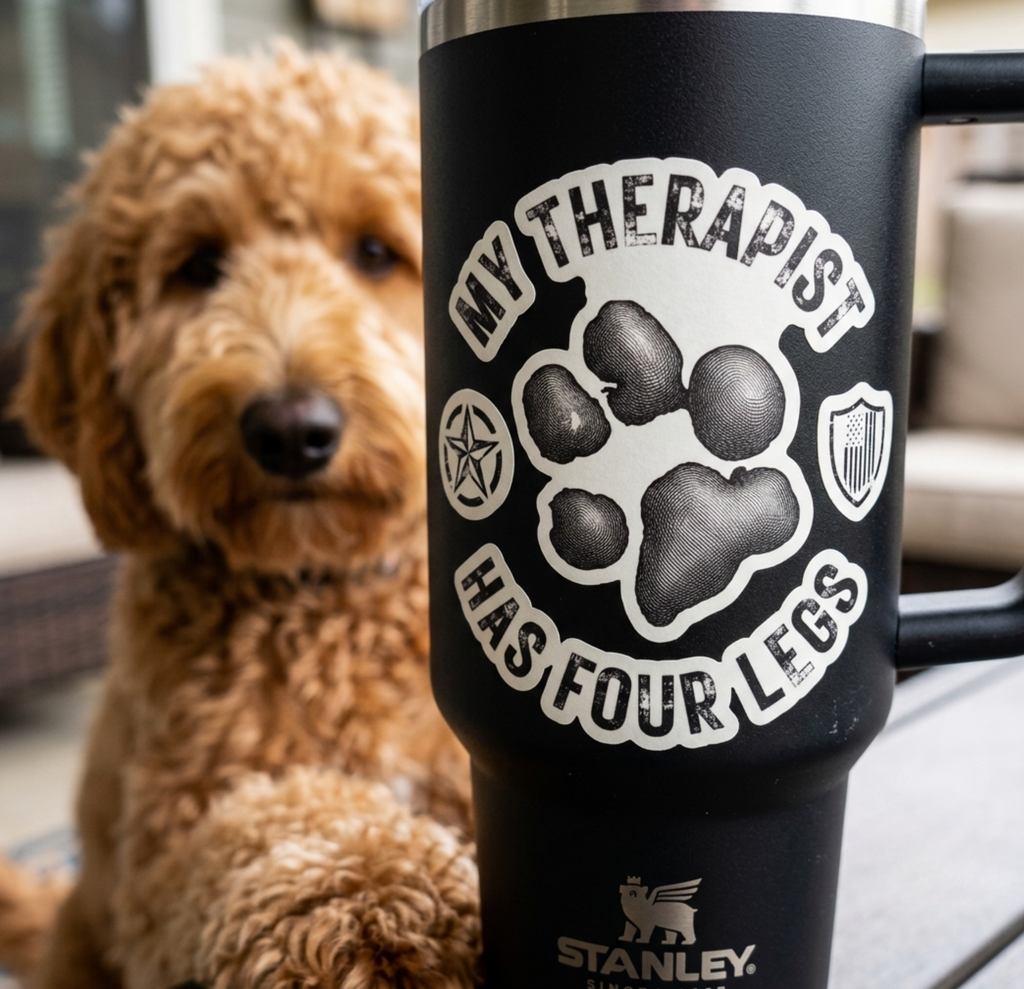 "My Therapist Has Four Legs" Paw Print Vinyl Sticker