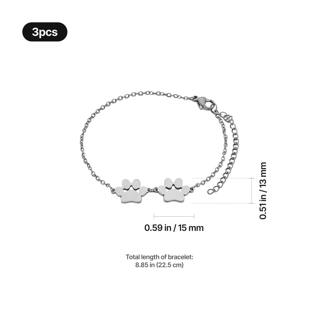 Double Dog Paw Charm Bracelet — Stainless Steel, Gold or Silver