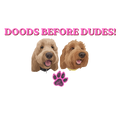 Doods Before Dudes hot pink Goldendoodle vinyl sticker two doodle faces glitter paw