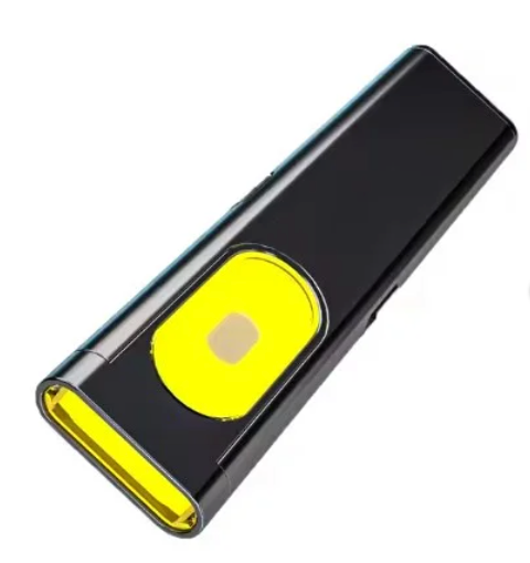 A sleek black rectangular LED light with a prominent bright yellow front lens and matching yellow interior trim, shown on a plain white background.