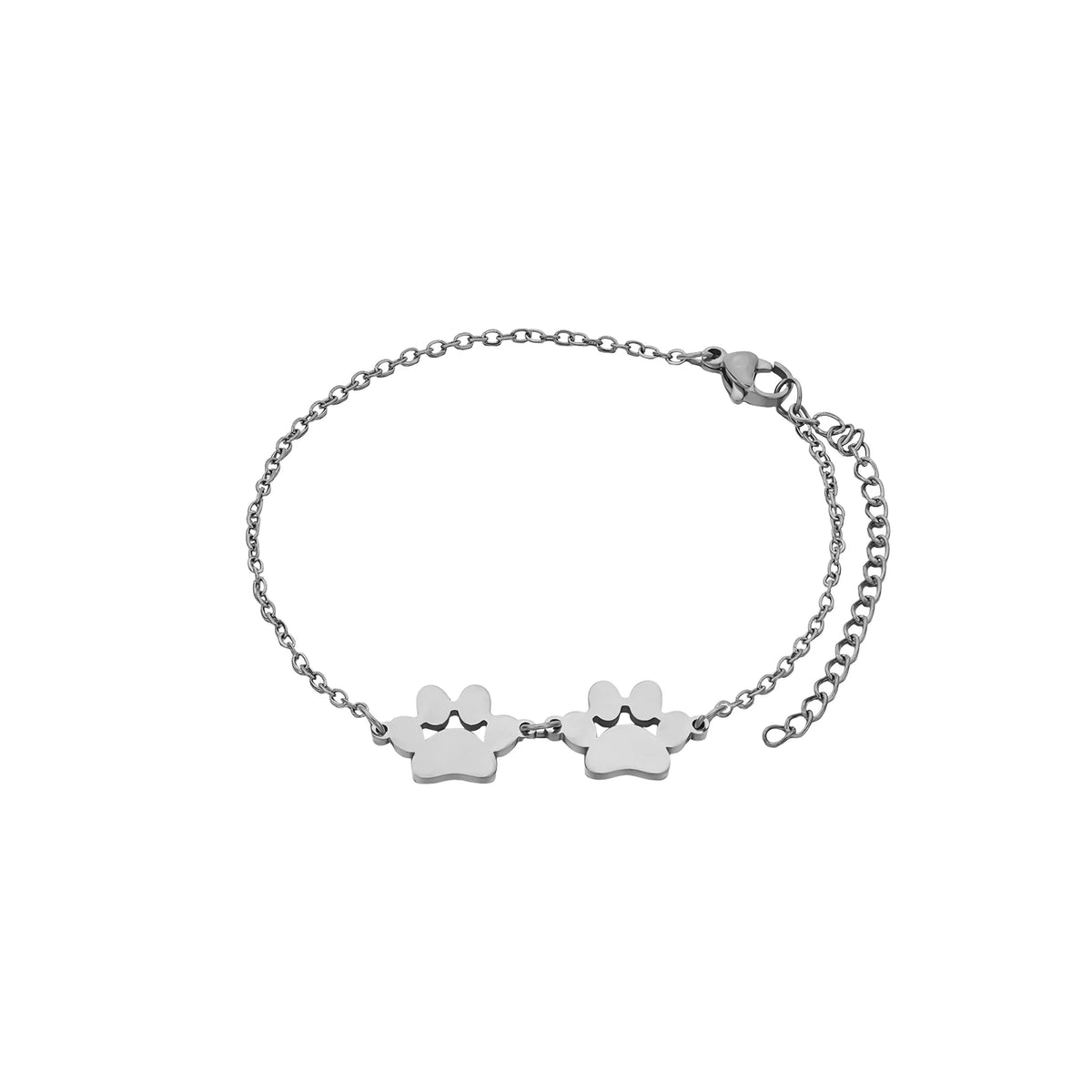 Double Dog Paw Charm Bracelet — Stainless Steel, Gold or Silver