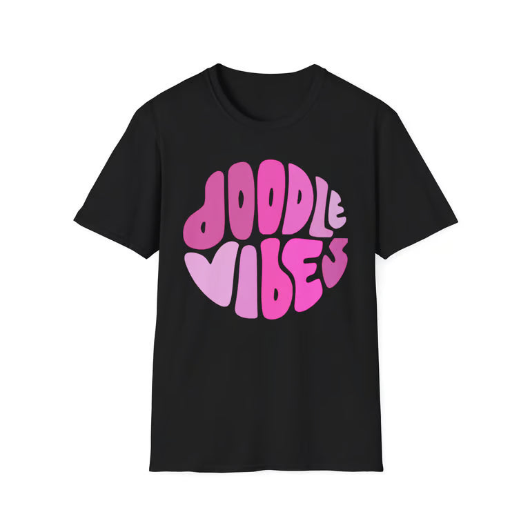 Doodle Vibes Retro Pink Bubble Graphic Tee | Groovy Pink Bubble Letter Shirt | Doodle Vibes Vintage Aesthetic Shirt