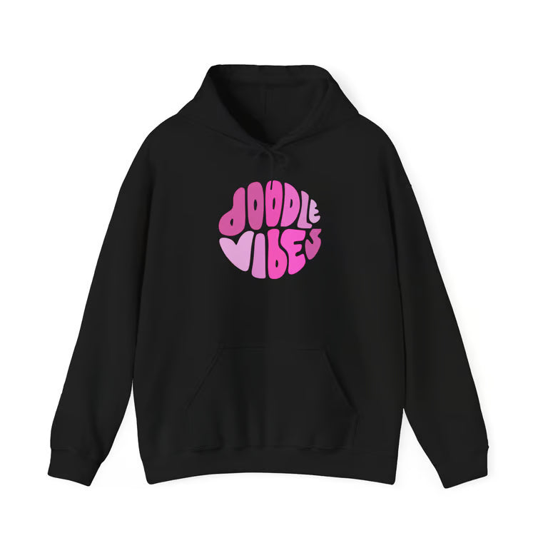Doodle Vibes Hoodie — Groovy Retro Pink Doodle Dog Pullover | Doodle Mom Hoodie Gift, Goldendoodle Pullover, Cute Dog Mom Hoodie, Y2K Dog Lover Gift