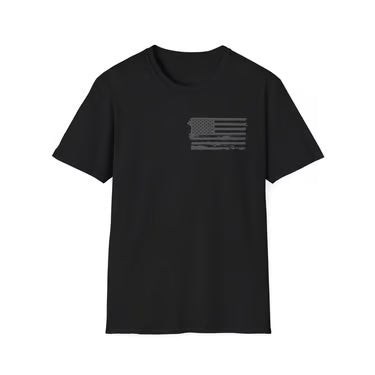 Patriotic Dog Lover Shirt | My Therapist Has Four Legs Tee | Distressed American Flag Paw Print Apparel | white text