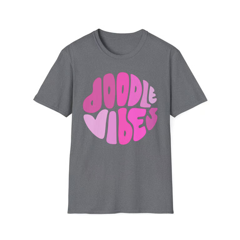 Doodle Vibes Retro Pink Bubble Graphic Tee | Groovy Pink Bubble Letter Shirt | Doodle Vibes Vintage Aesthetic Shirt