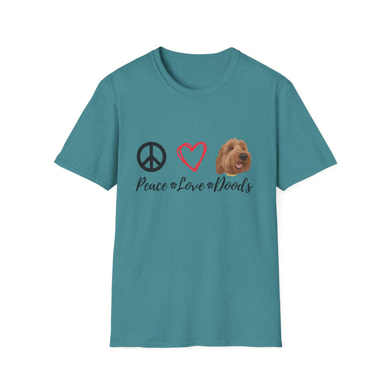 Cute Doodle Dog Graphic Tee | Peace Love Doodles Retro Shirt for Pet Lovers