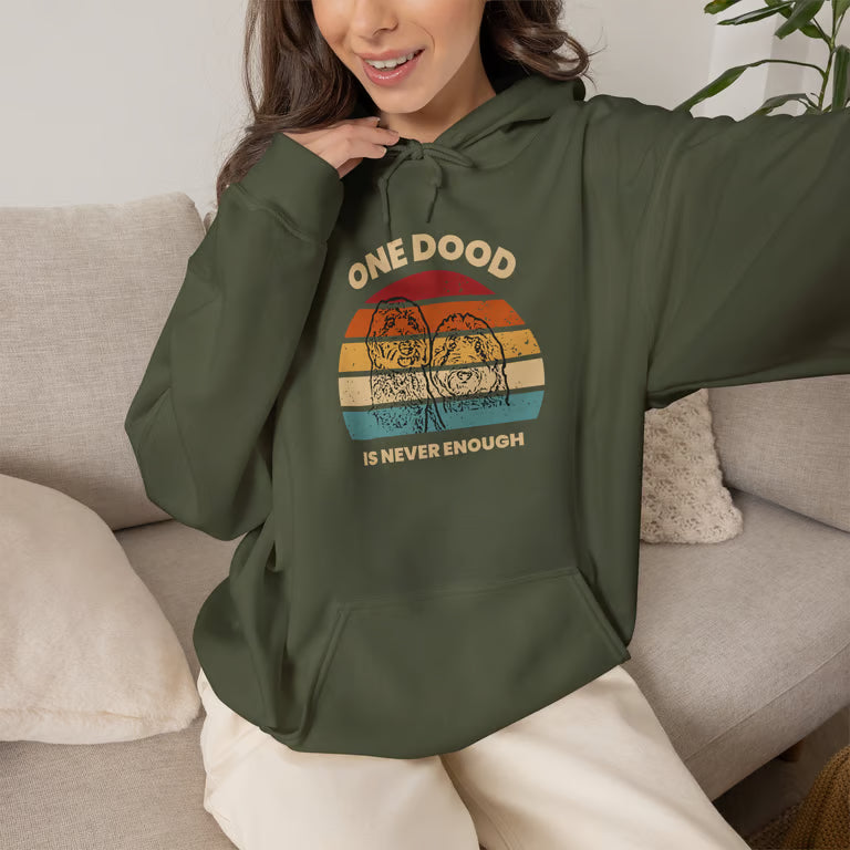 One Dood Is Never Enough Hoodie Retro Sunset Goldendoodle Pullover | Vintage Doodle Dog Hoodie Gift