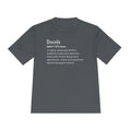 A dark gray short-sleeve t-shirt with a white printed dictionary-style definition of the word 'Dood:' on the chest, shown against a plain white background.