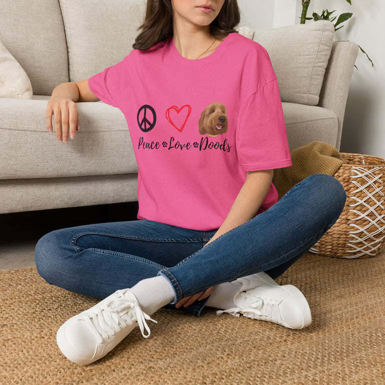 Cute Doodle Dog Graphic Tee | Peace Love Doodles Retro Shirt for Pet Lovers
