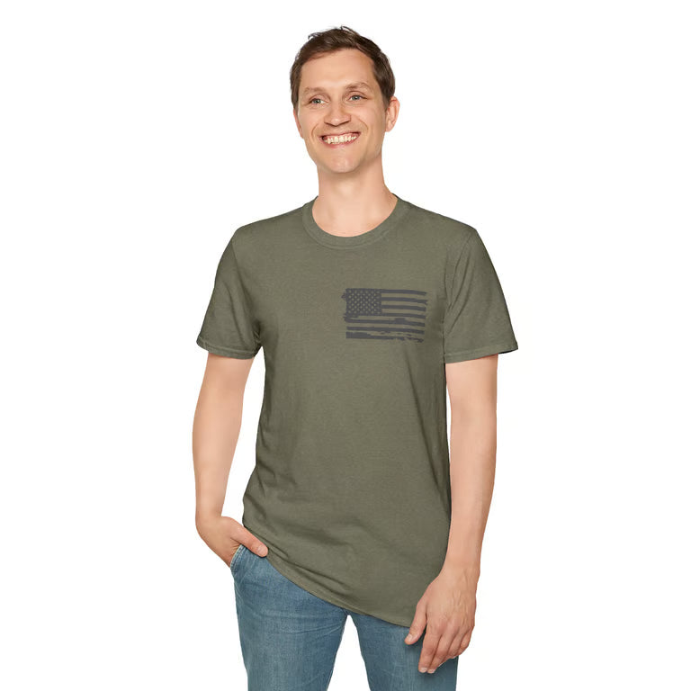 Patriotic Dog Lover Shirt | My Therapist Has Four Legs Tee | Distressed American Flag Paw Print Apparel | white text