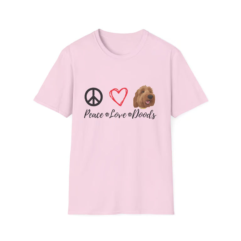 Cute Doodle Dog Graphic Tee | Peace Love Doodles Retro Shirt for Pet Lovers
