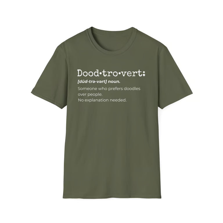 Doodtrovert funny Goldendoodle definition t-shirt military green prefers doodles over people