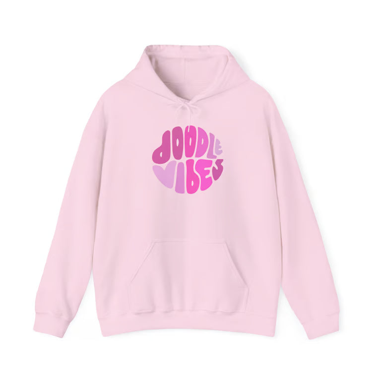 Doodle Vibes Hoodie — Groovy Retro Pink Doodle Dog Pullover | Doodle Mom Hoodie Gift, Goldendoodle Pullover, Cute Dog Mom Hoodie, Y2K Dog Lover Gift
