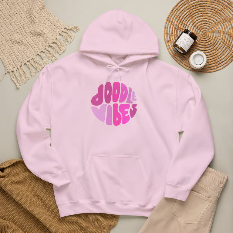 Doodle Vibes Hoodie — Groovy Retro Pink Doodle Dog Pullover | Doodle Mom Hoodie Gift, Goldendoodle Pullover, Cute Dog Mom Hoodie, Y2K Dog Lover Gift