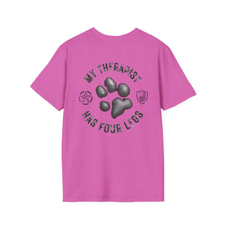 Patriotic Dog Lover Shirt | My Therapist Has Four Legs Tee | Distressed American Flag Paw Print Apparel | blk