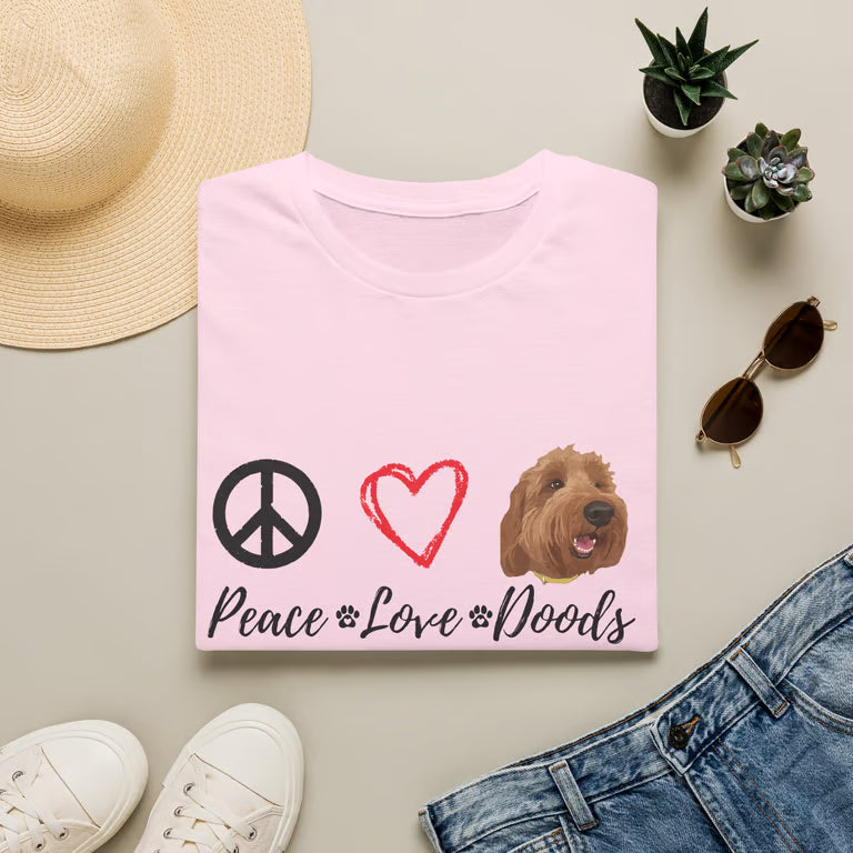 Cute Doodle Dog Graphic Tee | Peace Love Doodles Retro Shirt for Pet Lovers