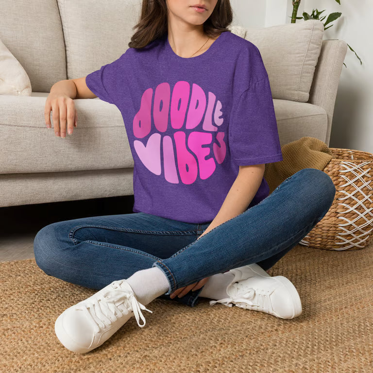 Doodle Vibes Retro Pink Bubble Graphic Tee | Groovy Pink Bubble Letter Shirt | Doodle Vibes Vintage Aesthetic Shirt