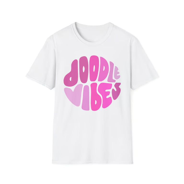 Doodle Vibes Retro Pink Bubble Graphic Tee | Groovy Pink Bubble Letter Shirt | Doodle Vibes Vintage Aesthetic Shirt