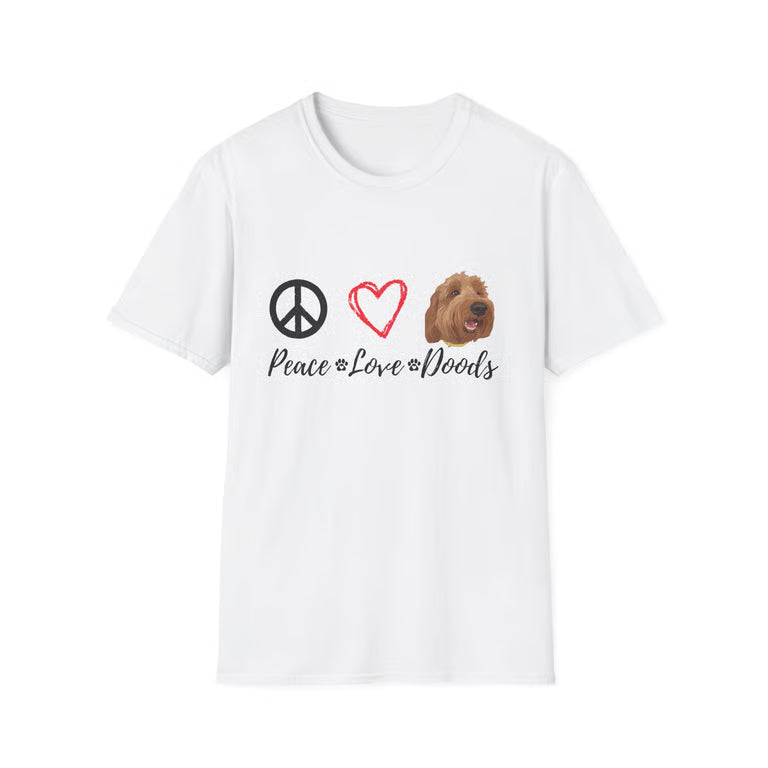 Cute Doodle Dog Graphic Tee | Peace Love Doodles Retro Shirt for Pet Lovers