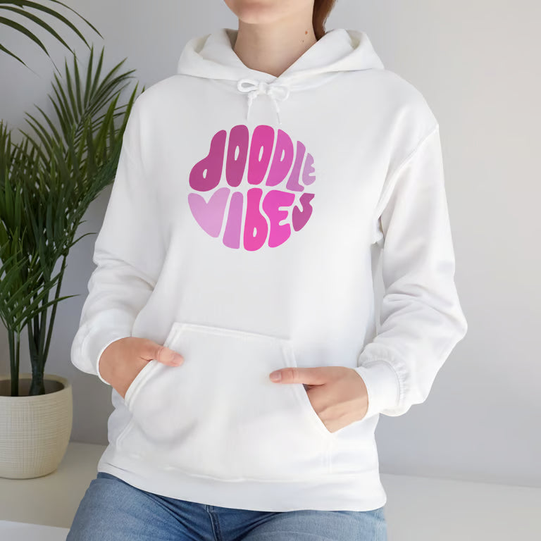 Doodle Vibes Hoodie — Groovy Retro Pink Doodle Dog Pullover | Doodle Mom Hoodie Gift, Goldendoodle Pullover, Cute Dog Mom Hoodie, Y2K Dog Lover Gift